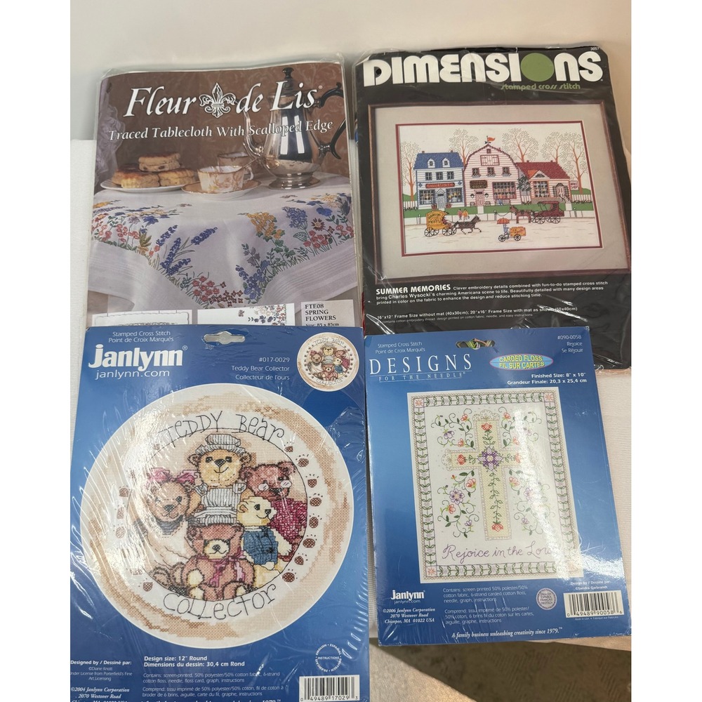 Cottagecore Cross Stitch Bundle Set of 4 Americana Teddy Bear Floral - Picture 2 of 11